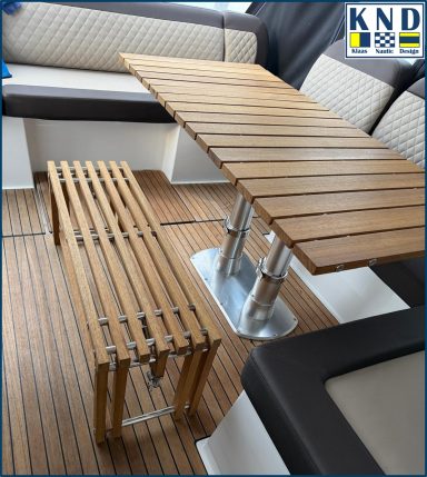 Sitzbank und Doppelsäulen Deckstisch  Achterdeck Bavaria 41 SR