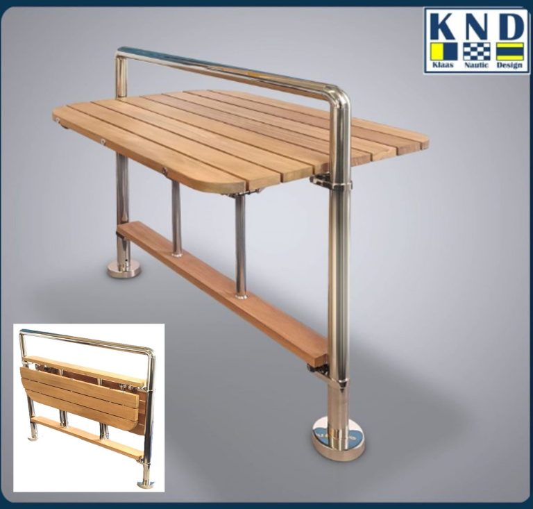 KND Cockpit-Tisch Guyana Teak, Edelstahl Rohrrahmenflügel Klappbar Cockpittisch Massiv Holz Guyana Teak Edelstahlgestell